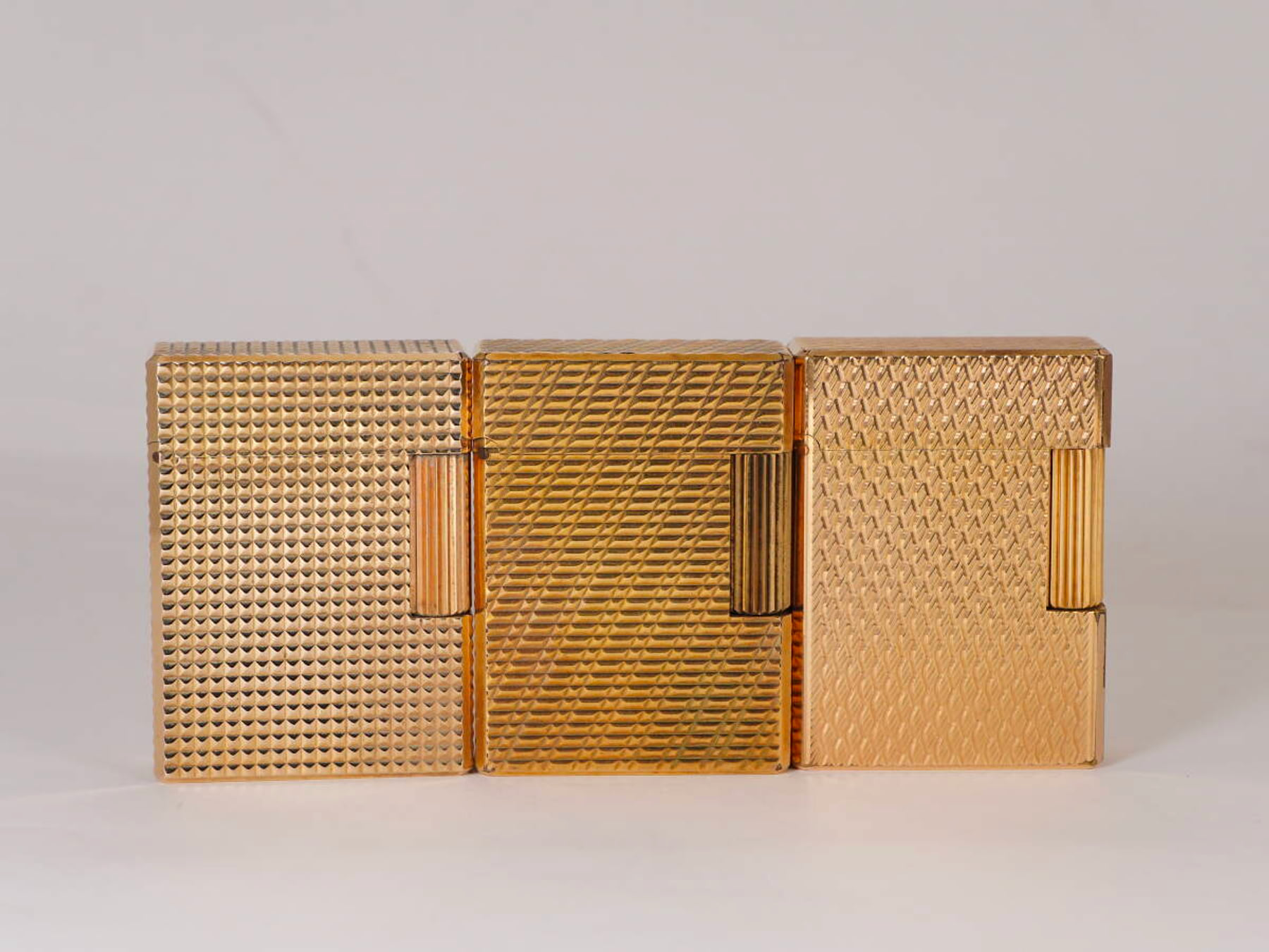 S.T. Dupont デュポン ガスライター 3点セット ゴールド ダイヤモンドヘッド／格子模様 現状品