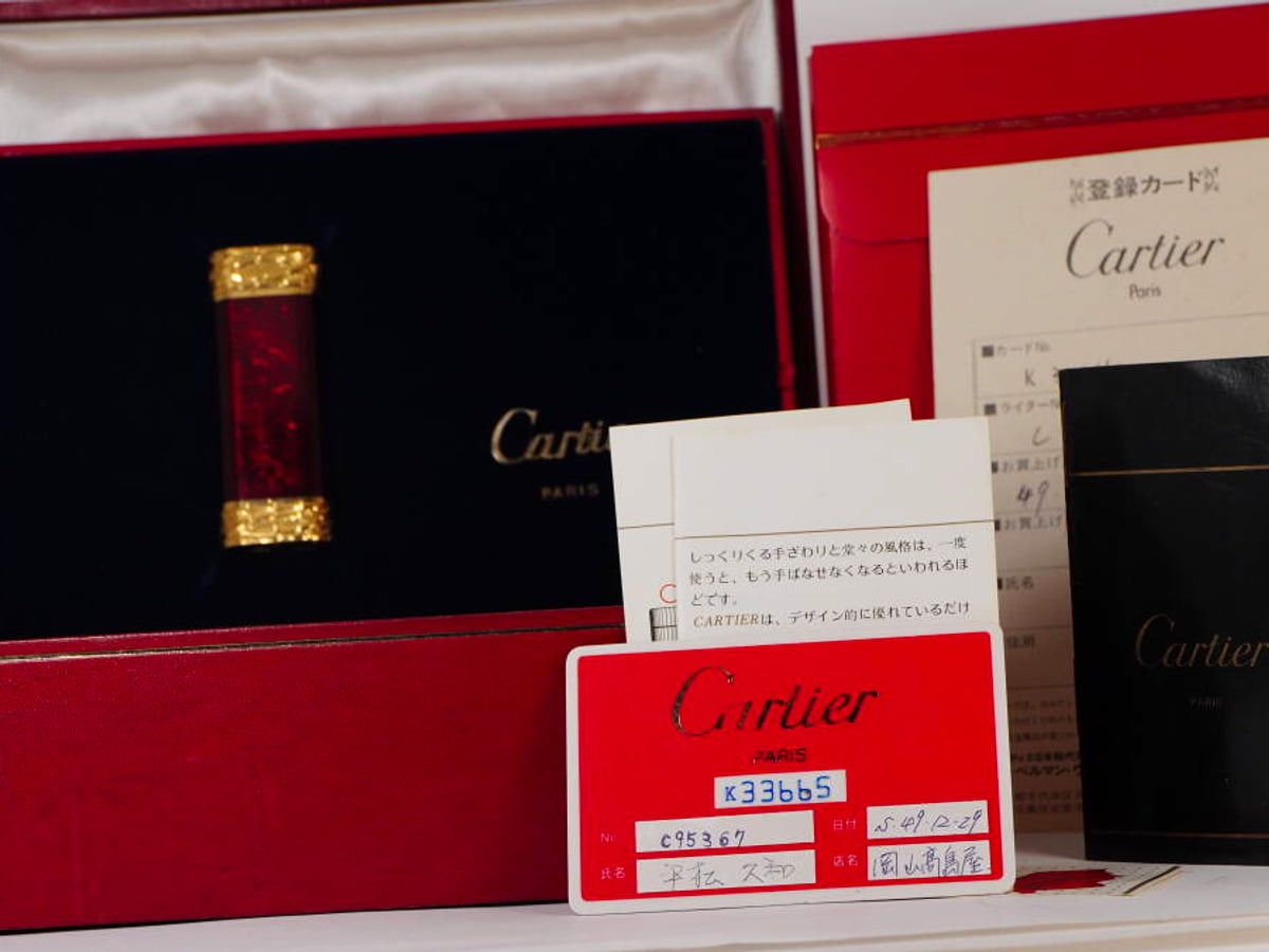 Cartier カルティエ ガスライター ゴールドカラー レッド系 18K 93.7g 箱・冊子・カード付