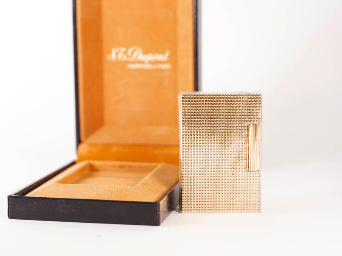 S.T. Dupont エステーデュポン ガスライター ゴールドカラー 格子調 原盒付 単品