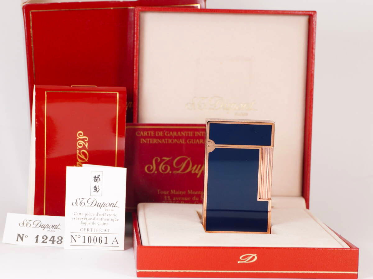 S.T. Dupont デュポン ガスライター ライン2 中国漆 ブルー ゴールド仕上げ 箱・保証書付 現状品