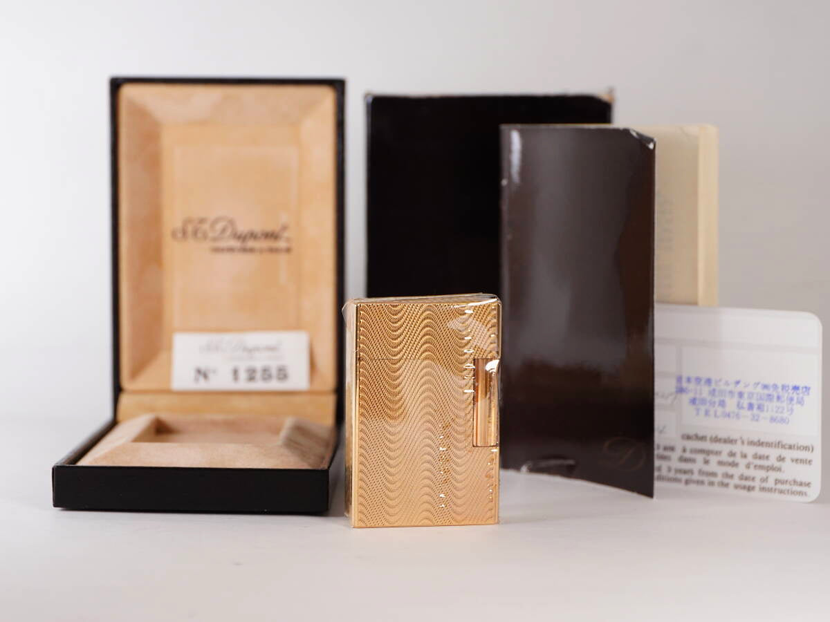 S.T. Dupont エステーデュポン ガスライター ゴールドカラー 柄入 原盒 原書類付 単品