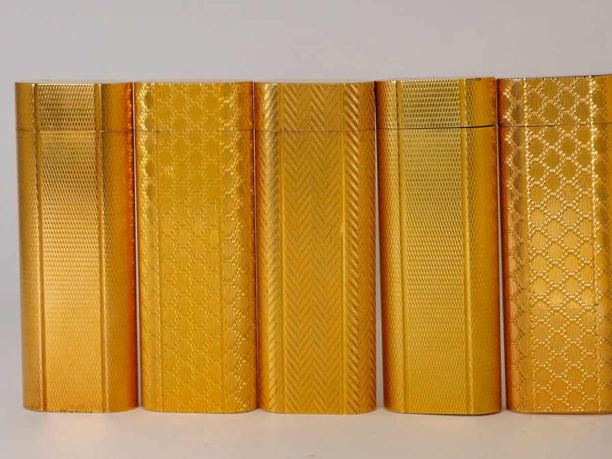 Cartier カルティエ ガスライター 5点セット ゴールドカラー ロング・オーバル型 格子・彫刻模様 現状品