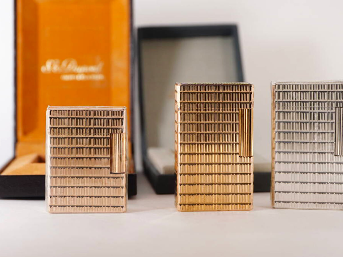 S.T.Dupont エステーデュポン L1 ガスライター 3点セット ゴールドカラー シルバーカラー 格子調 箱付
