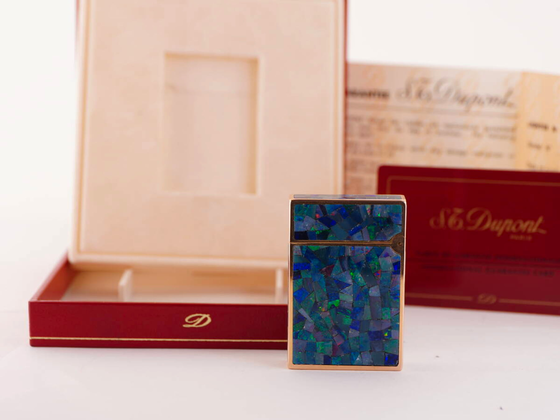 S.T.Dupont デュポン表記 ライン2タイプ オパール調装飾 ガスライター ケース付 ジャンク品 · plate 4