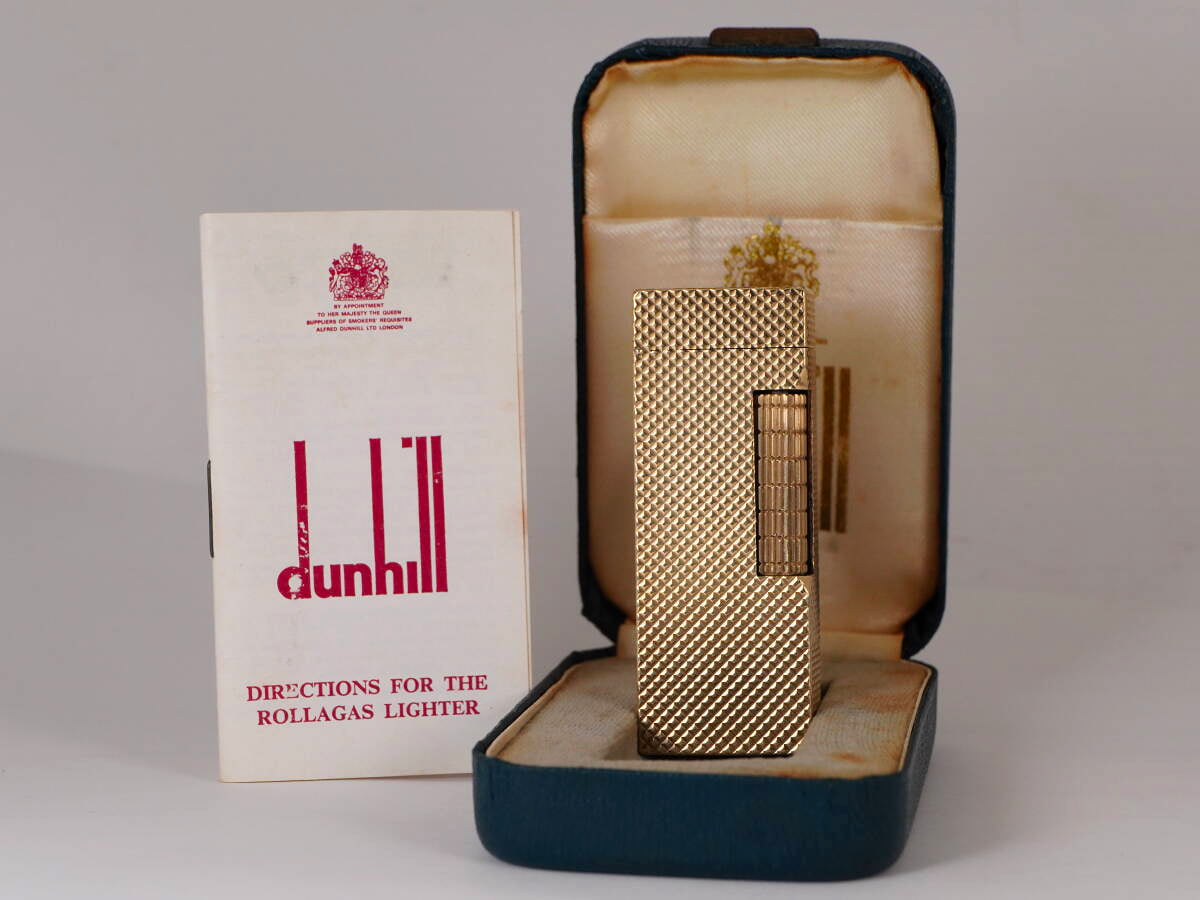 ダンヒル Dunhill Rollagas ローラーガスライター 9Kゴールド 格子模様 箱・冊子付 現状品105.6g