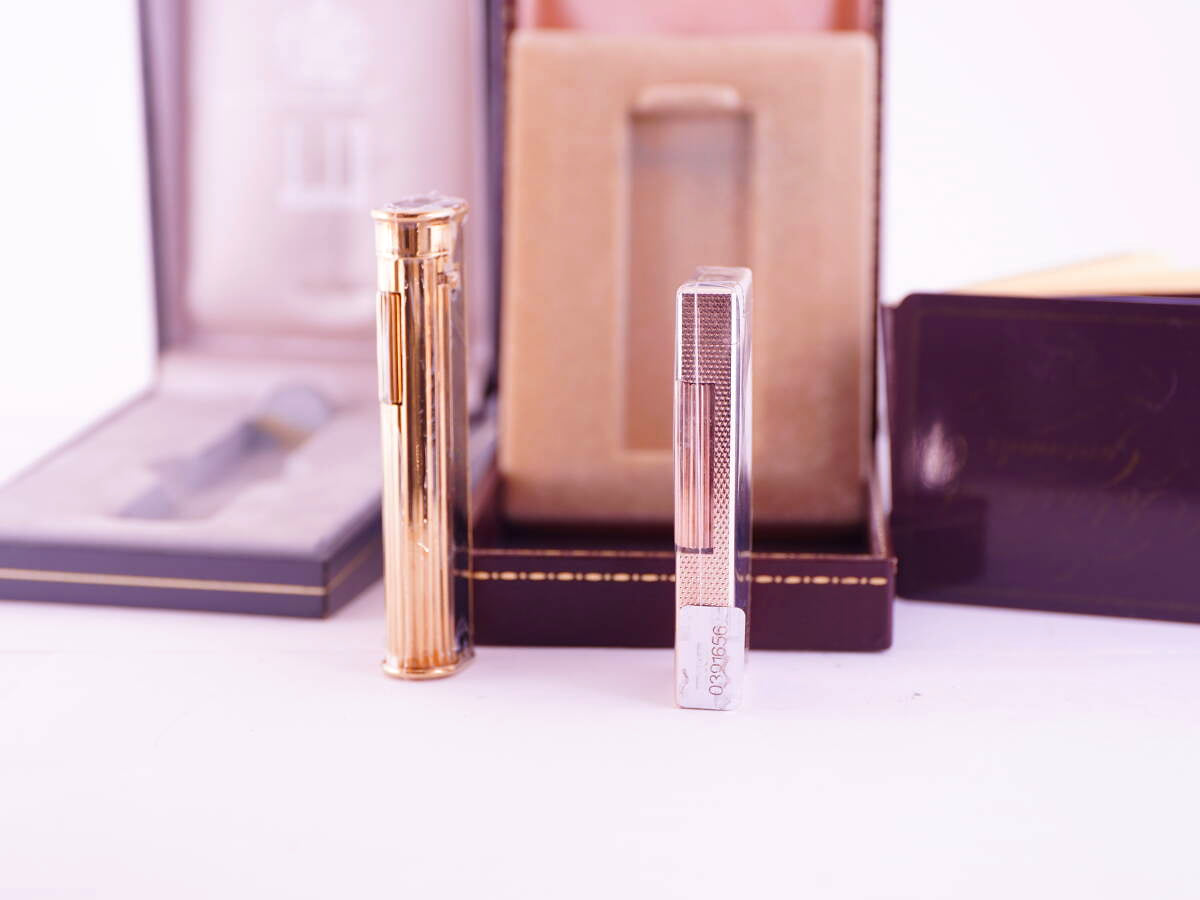 dunhill ダンヒル表記 ブルー・ブラック系 漆調 ガスライター 2点 ケース付 ジャンク品