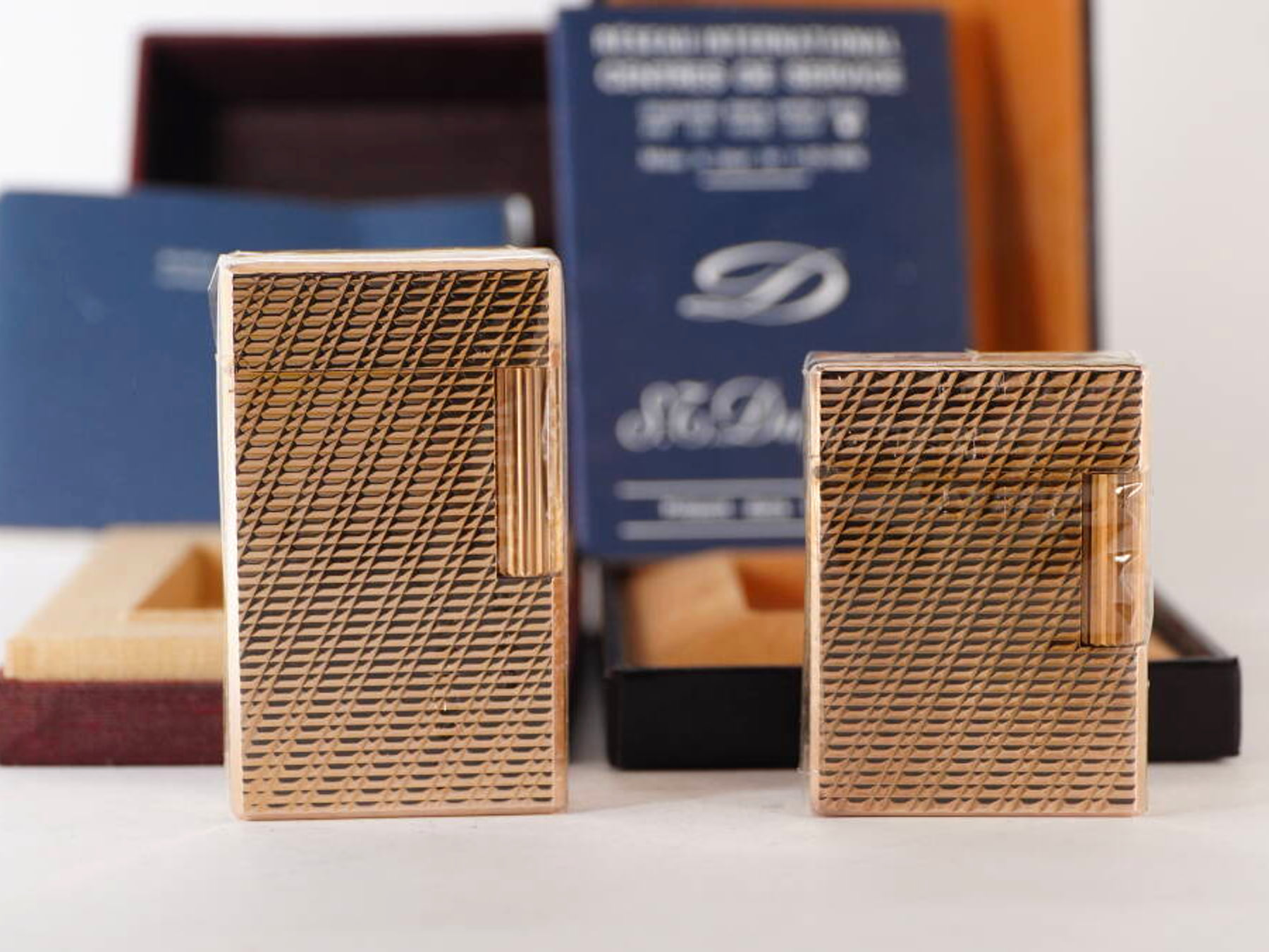 S.T.Dupont エステーデュポン L1 ガスライター 2点セット ゴールドカラー 斜格子調 箱付