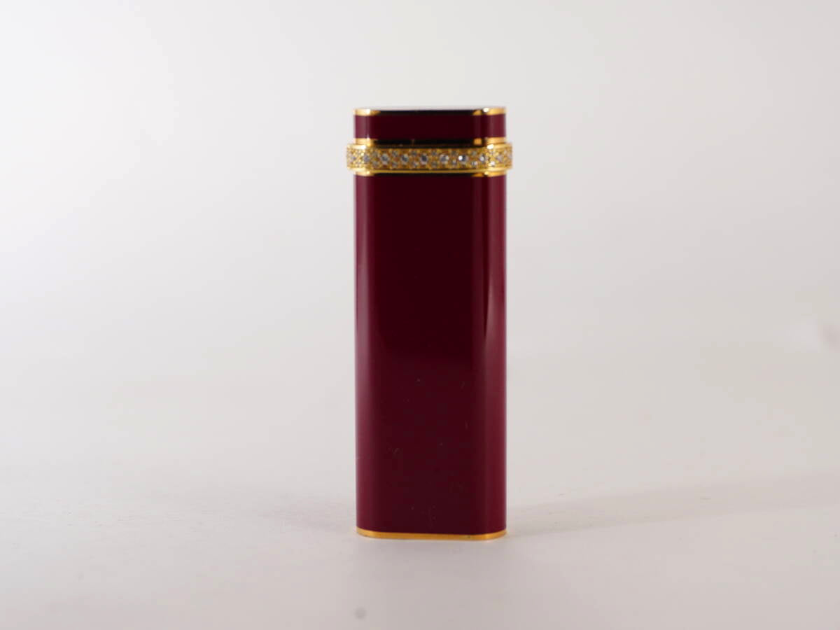 Cartier カルティエ ガスライター ボルドー系 ゴールドカラー 石調装飾 単品
