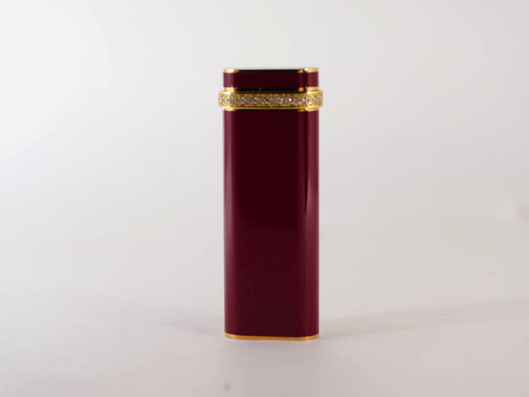 Cartier カルティエ ガスライター ボルドー系 ゴールドカラー 石調装飾 単品