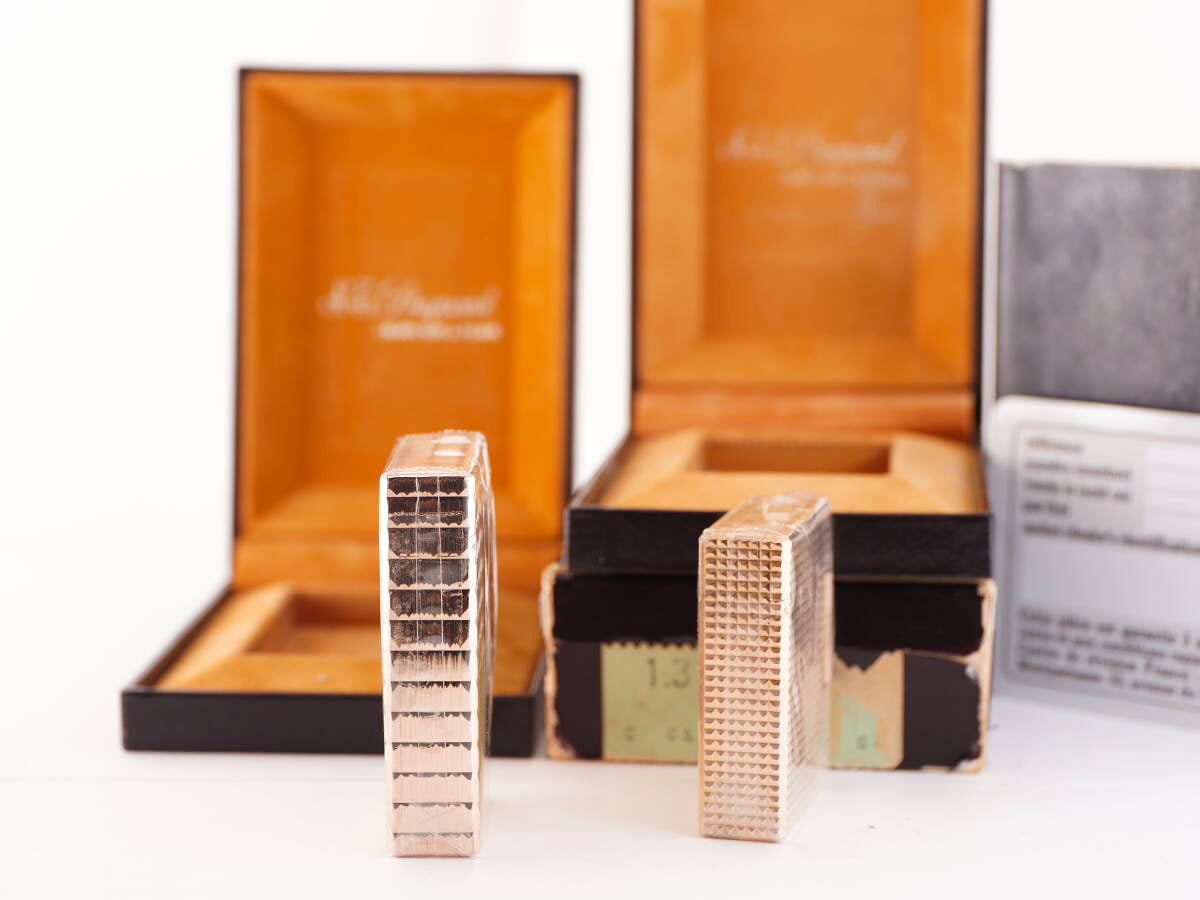 S.T.Dupont デュポン表記 ライン1タイプ ゴールドカラー 大小2点 ケース・カード付 ジャンク品