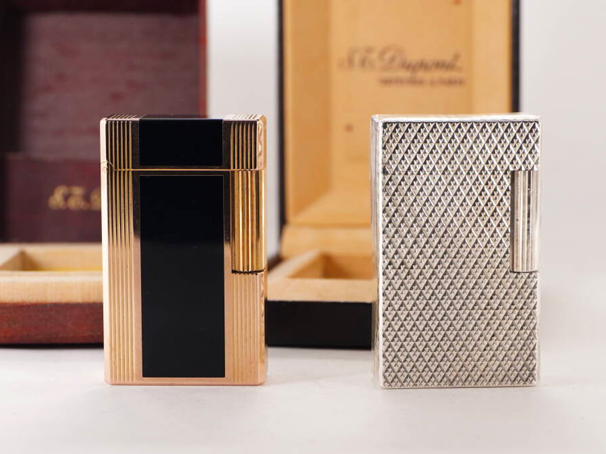 S.T.Dupont エステーデュポン L1 ガスライター 2点セット 大型 ブラック系 シルバーカラー 元箱付