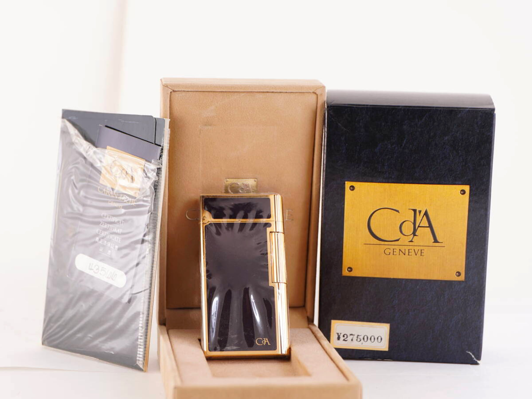 C d A GENEVE表記 ボルドー系 漆調 ガスライター ケース・箱付 ジャンク品