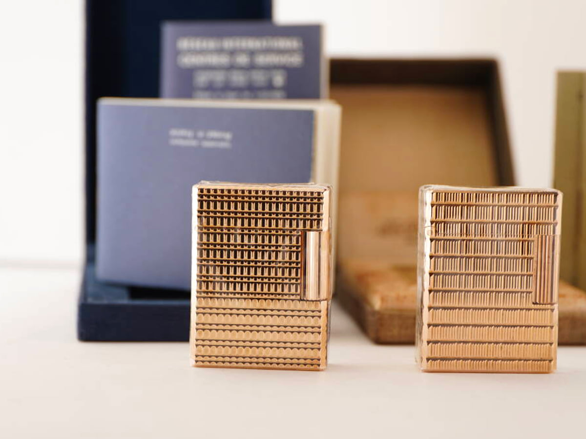S.T.Dupont デュポン表記 ライン1タイプ ゴールドカラー ガスライター 2点 ケース・箱類付 ジャンク品