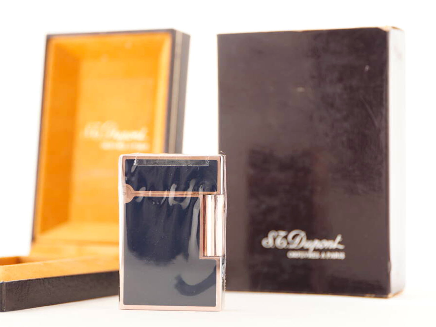 S.T.Dupont デュポン表記 ライン2タイプ ブルー系 漆調 ガスライター ケース付 ジャンク品