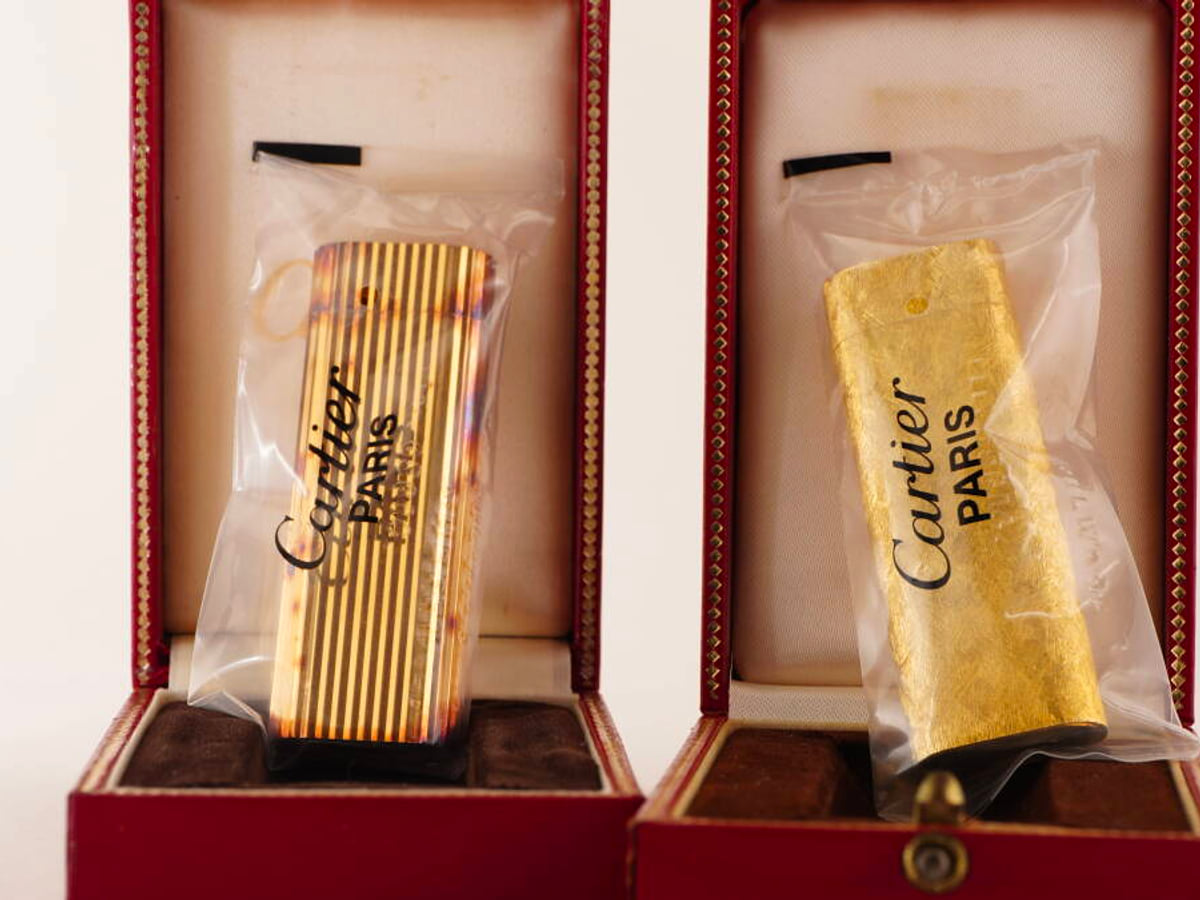 Cartier カルティエ ガスライター 2セット 縦ストライプ調 元箱付