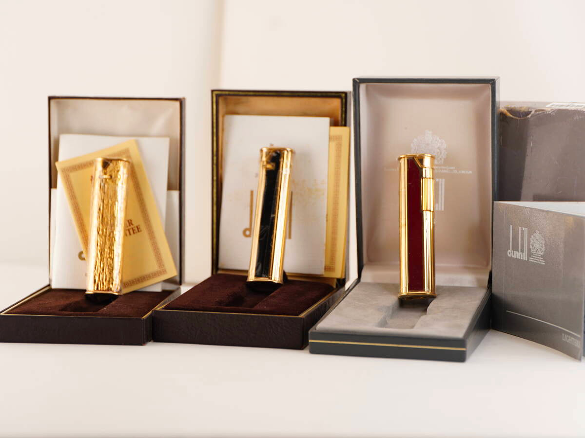 dunhill ダンヒル表記 ガスライター 3点 ケース・書類類付 ジャンク品