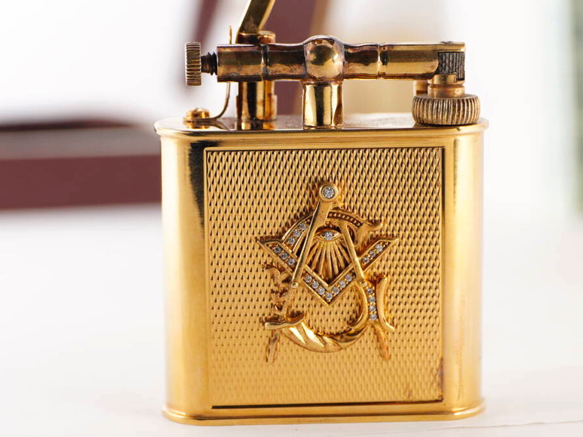 dunhill ダンヒル ヴィンテージ ライター ゴールドカラー系 装飾入 純正ケース付 96.3克
