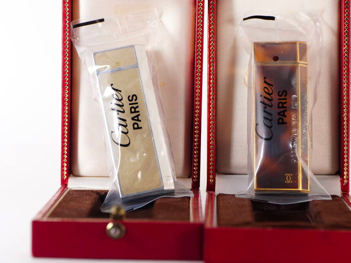 Cartier カルティエ ガスライター 2点セット 漆面風 ゴールドカラー 純正ケース付