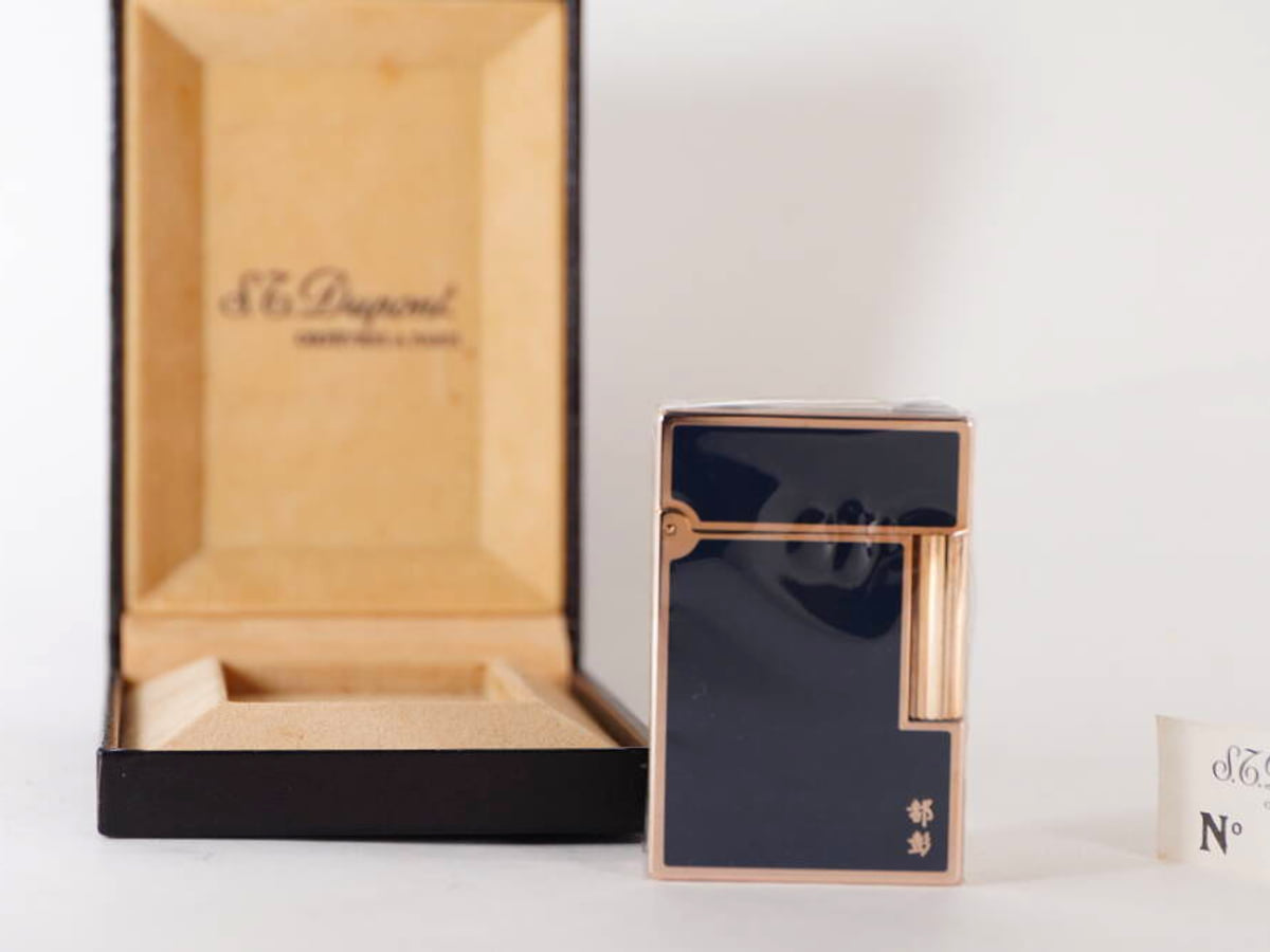 S.T. Dupont エス・テー・デュポン デュポン L2 中号 ガスライター ネイビー系 ラッカー調 ケース付