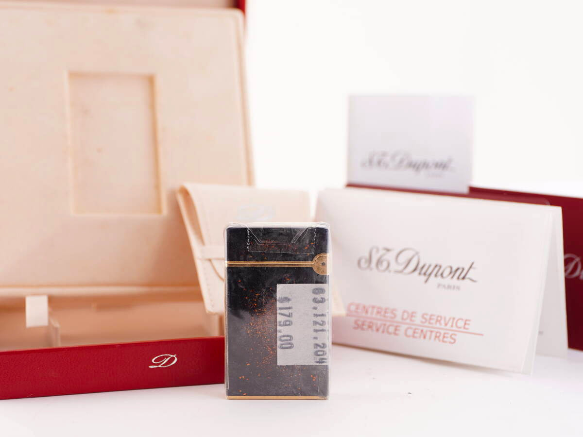 S.T.Dupont デュポン表記 LDタイプ ブラック系 漆調 ガスライター ケース・書類付 ジャンク品