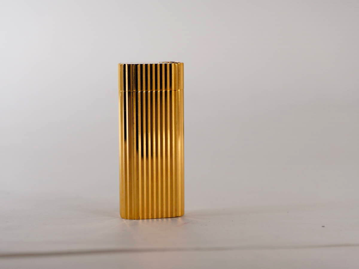 Cartier カルティエ ガスライター ゴールドカラー ストライプ調 短款 単体