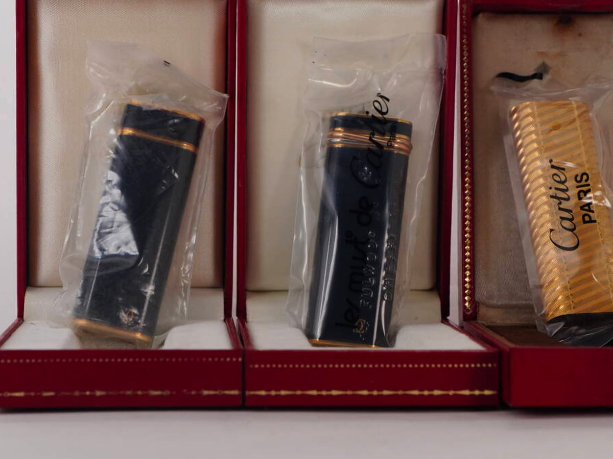 Cartier カルティエ ガスライター 3点セット ブラック系 ボルドー系 ゴールドカラー 箱付