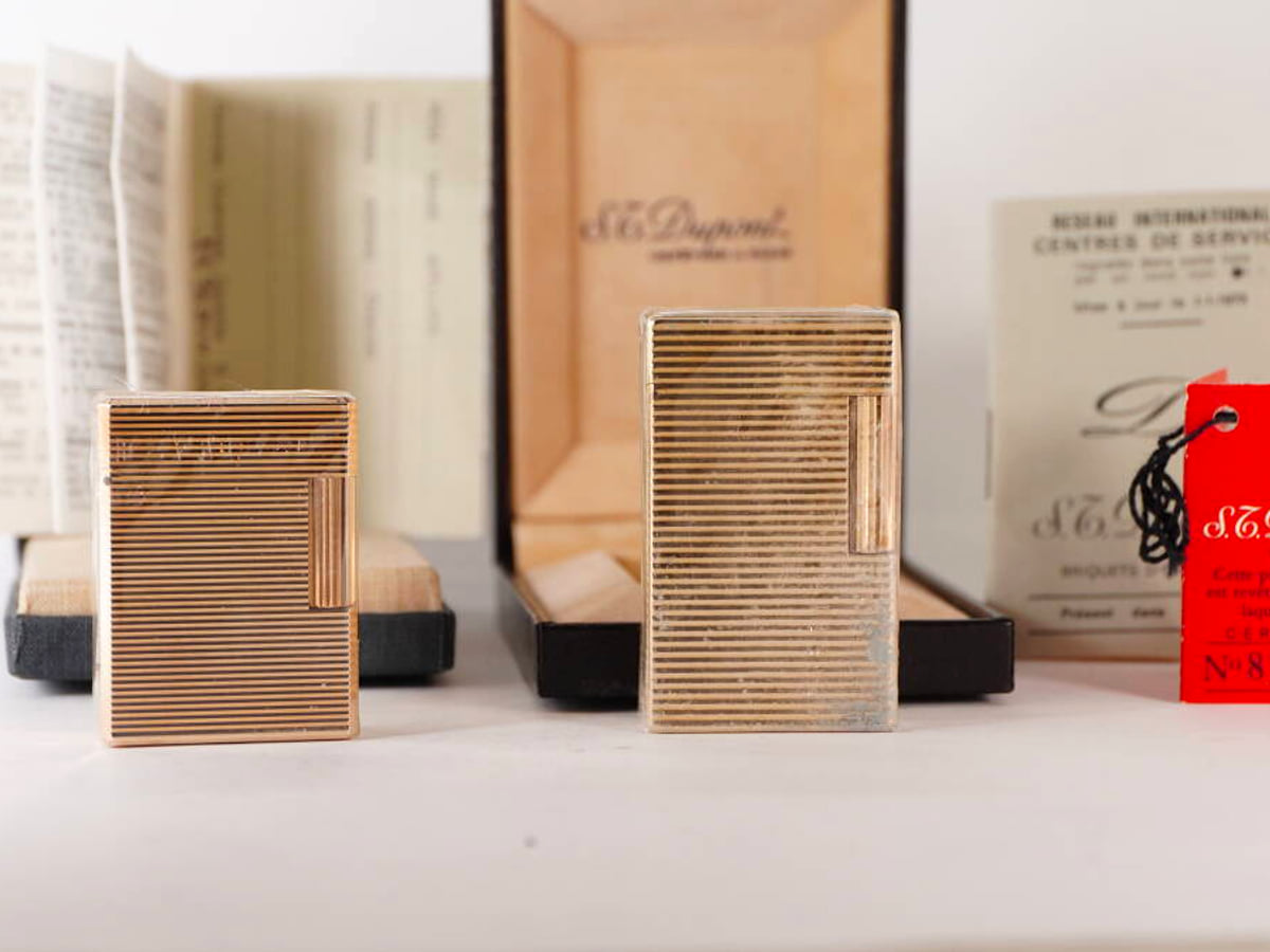 S.T.Dupont エステーデュポン L1 ガスライター 2点セット ゴールドカラー ラインデザイン 箱付