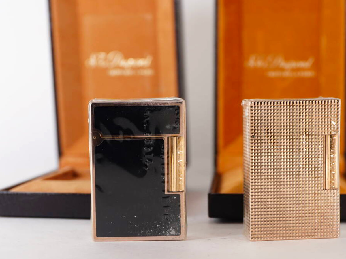 S.T.Dupont エステーデュポン L2 ガスライター 2点セット ブラック系 ゴールドカラー 箱付
