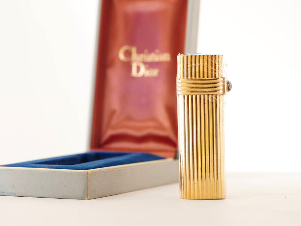 Christian Dior ディオール表記 ガスライター ゴールドカラー ケース付 ジャンク品