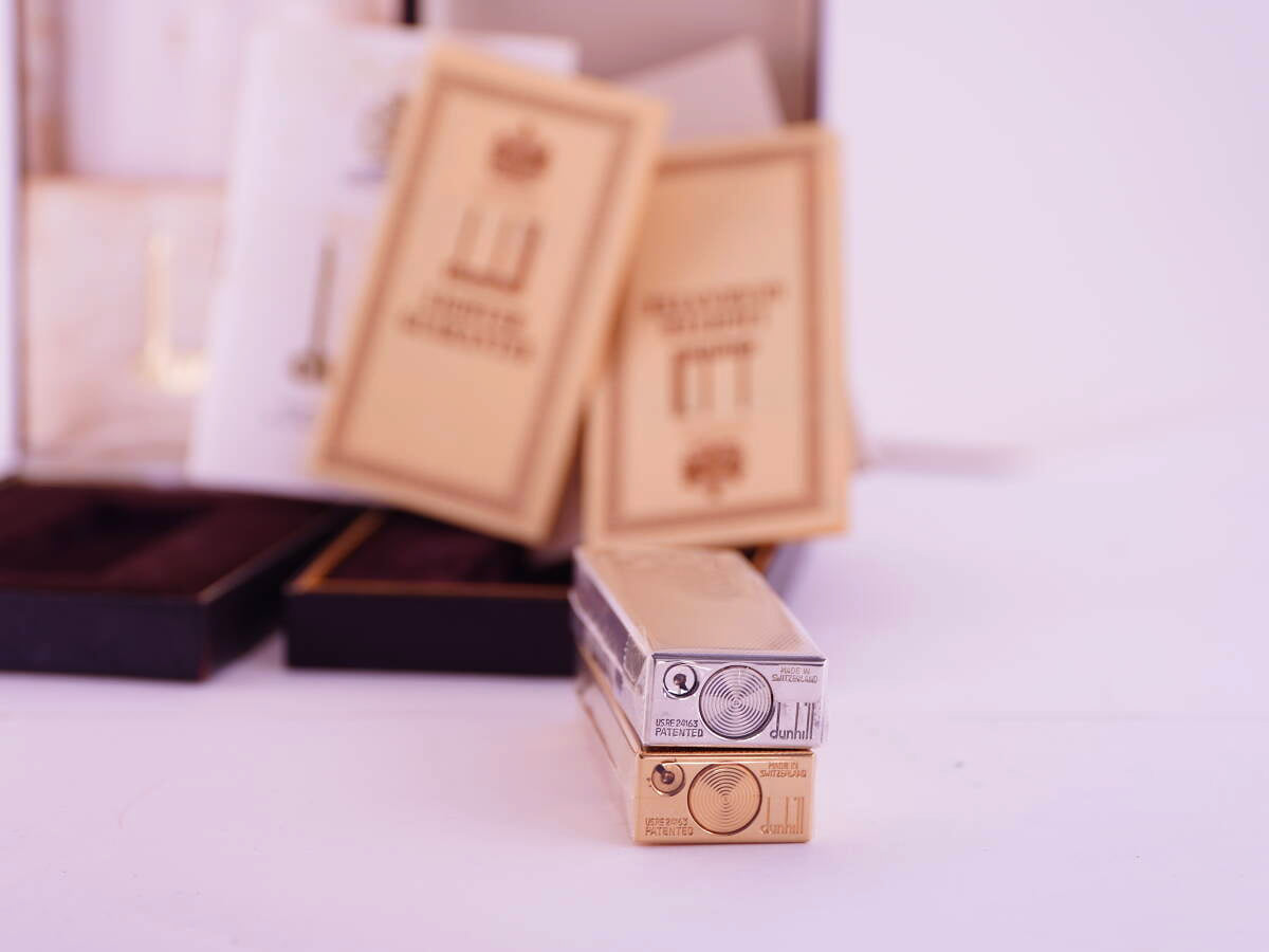 dunhill ダンヒル表記 金銀色 ガスライター 2点 ケース・書類類付 ジャンク品