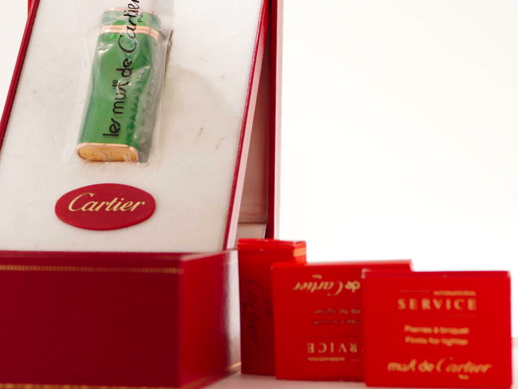 Cartier カルティエ表記 750表記 グリーン系 ガスライター ケース・書類付 約92.2g ジャンク品