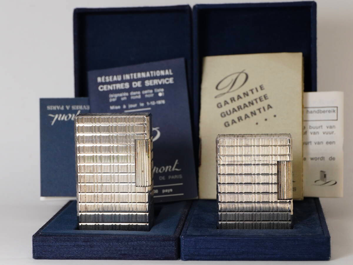 S.T.Dupont デュポン ライター 2点セット ライン1 シルバーカラー ボーダー彫刻模様 箱・冊子付 現状品