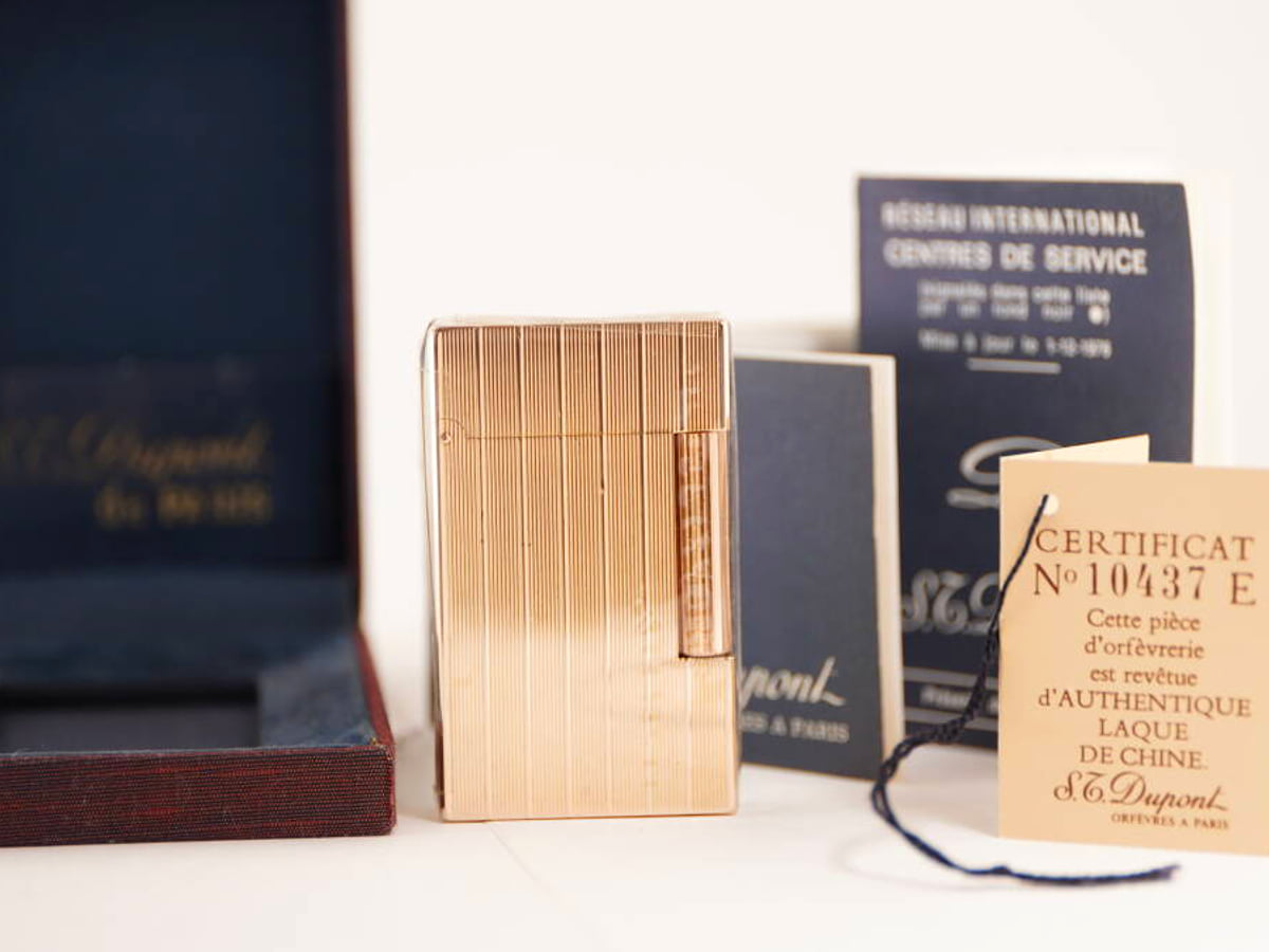 S.T.Dupont エステーデュポン L2 ガスライター ゴールドカラー 縦ライン 元箱 保証書付